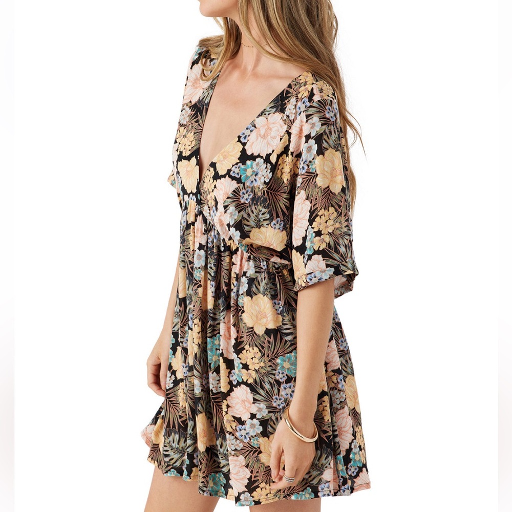 O'Neill Floral Mini Dress - Black, Pink, Blue, Cream - Picture 2 of 4